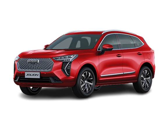 A red Haval Jolion SUV is available for rent in Dubai