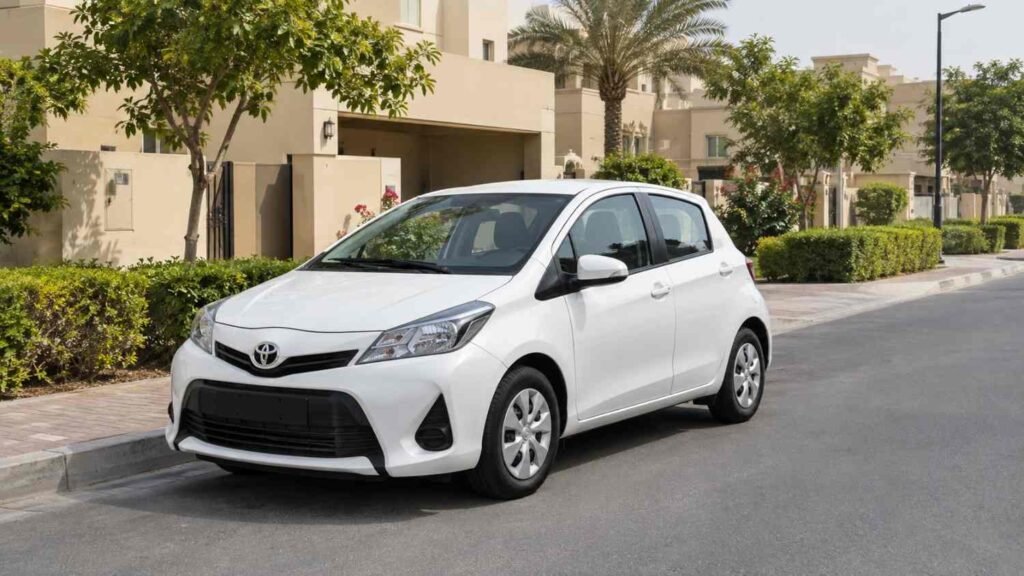 BVCAR economy rental car delivered to a residential building in JVC, Dubai