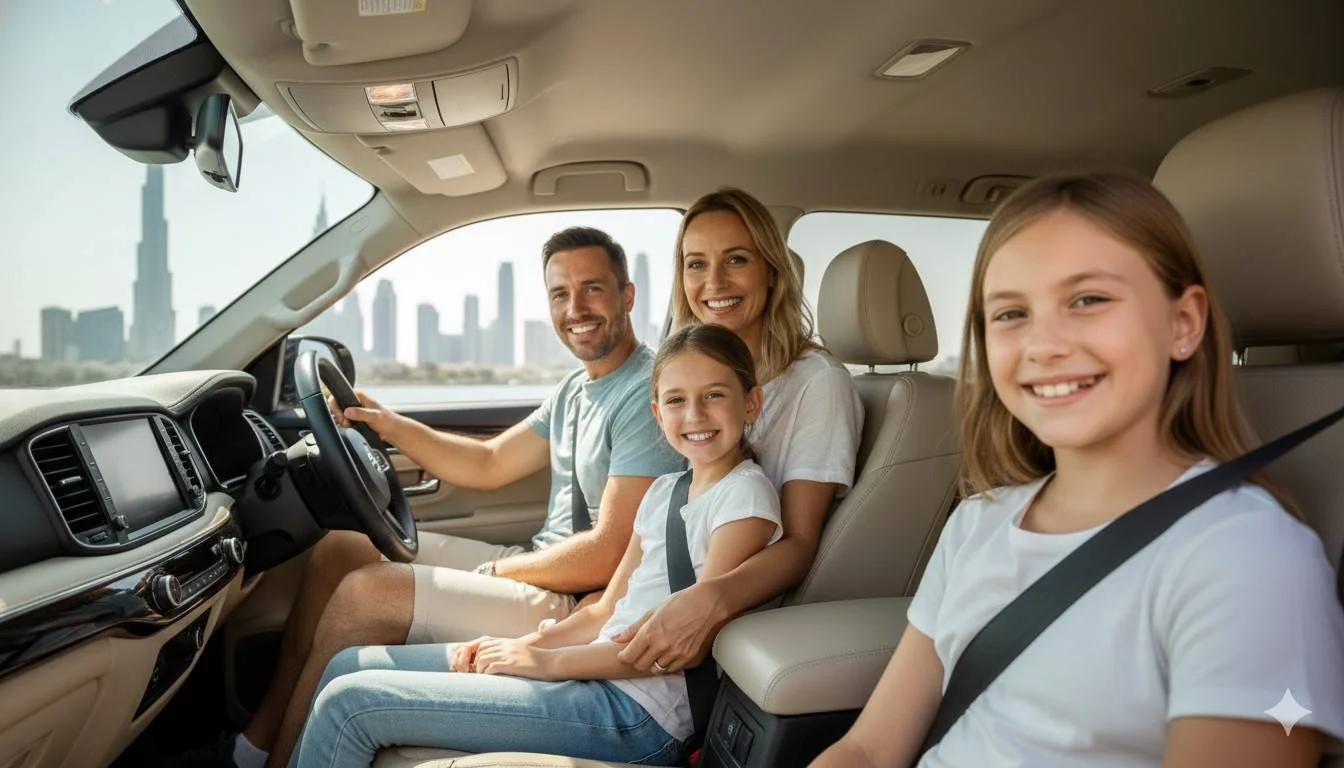 A happy family in SUV